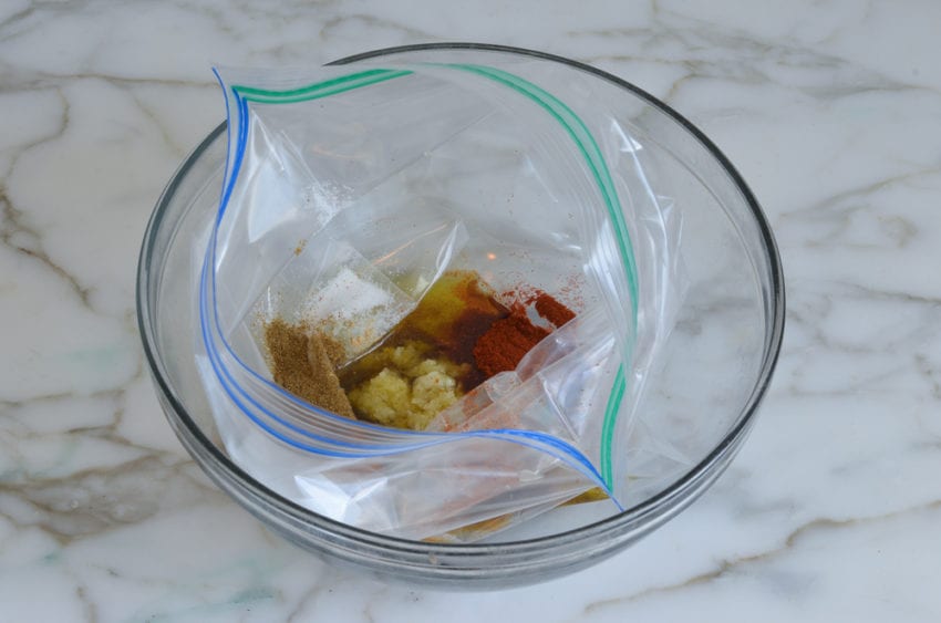 Bag of spices in a bowl.