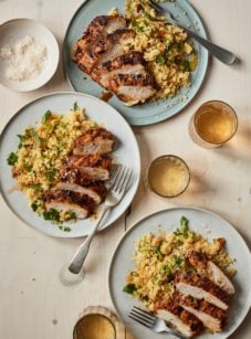 Plates of grilled Moroccan chicken.