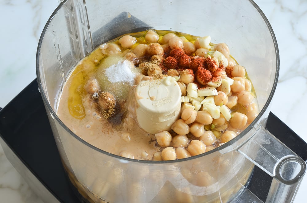 Hummus ingredients in food processor