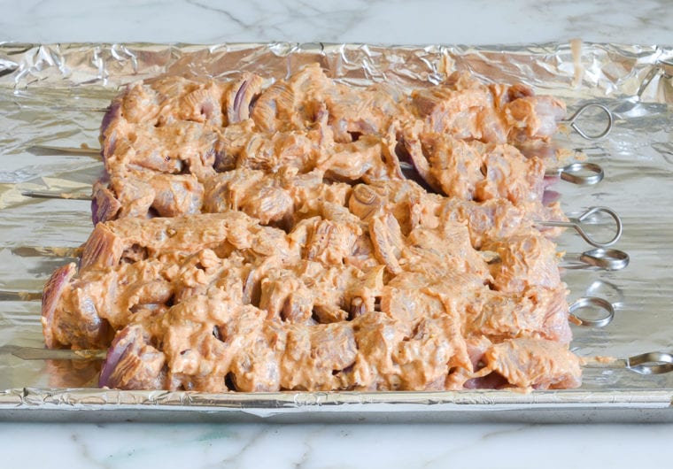 chicken kabobs ready to marinate