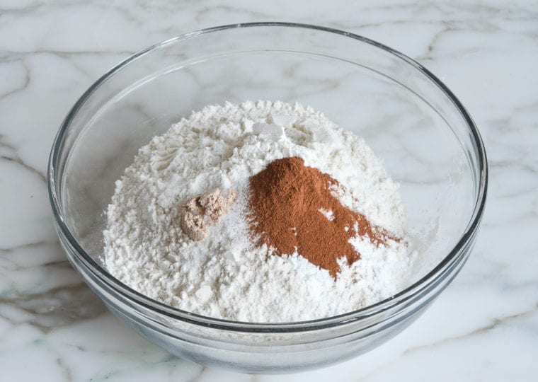 Bowl of unmixed dry ingredients.