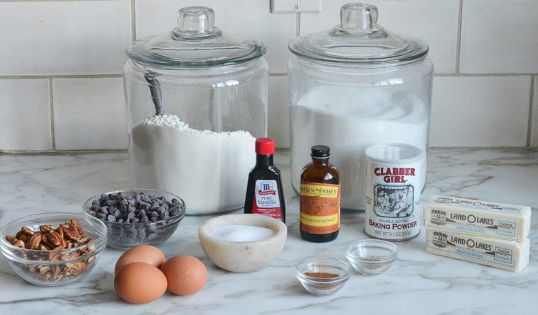 Bread ingredients including vanilla, eggs, and baking powder.