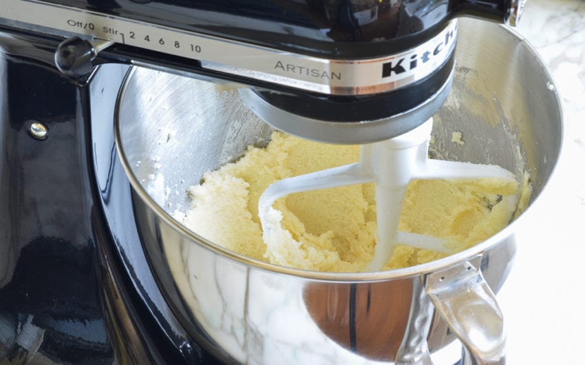 Butter and sugar creamed in a stand mixer.