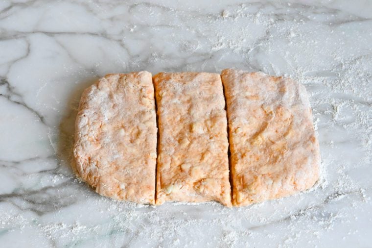dough cut into thirds