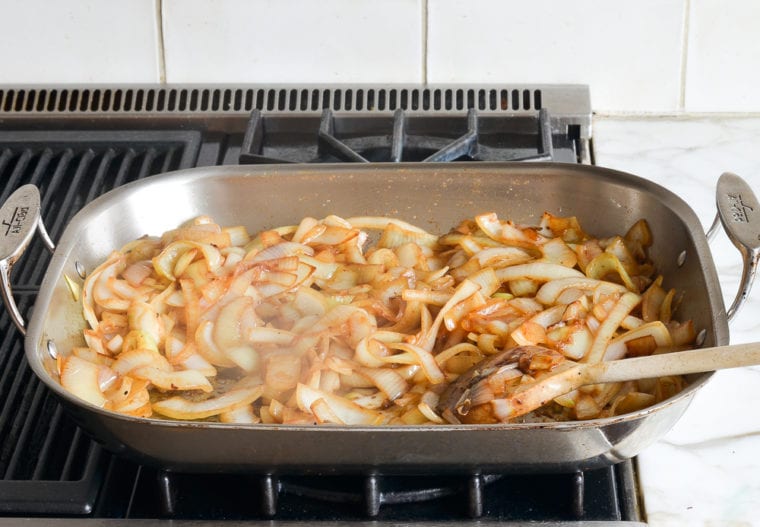 Pan of browned onions.
