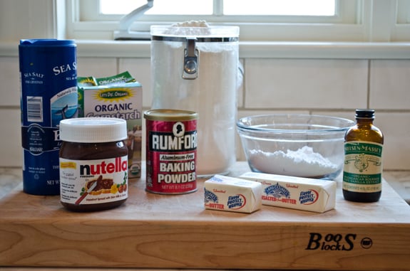 ingredients Cookie ingredients including cornstarch, baking powder, and butter.