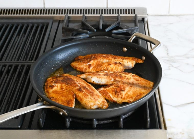 blackened tilapia in pan