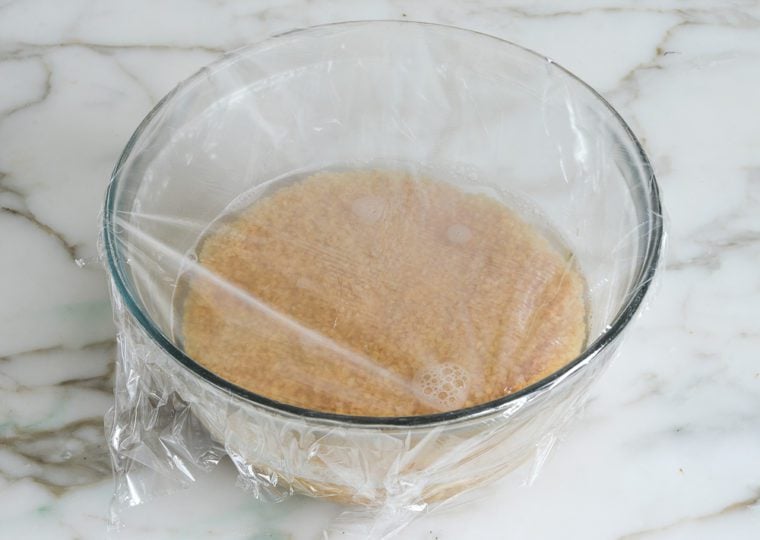 bowl covered with plastic wrap