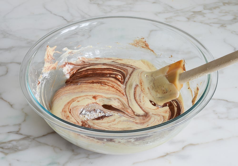 folding the chocolate and egg mixtures