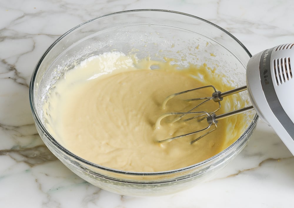 beating egg and flour mixture