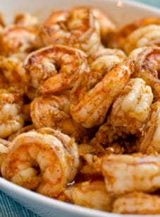 Bowl of ginger, garlic, and chili shrimp.