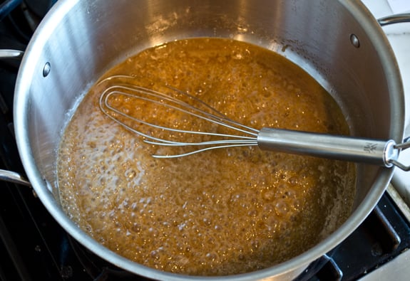 boiling Butter mixture boiling in a pan.