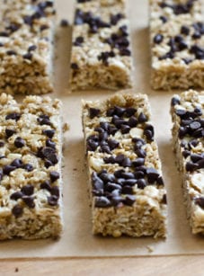 Granola bars on parchment paper.