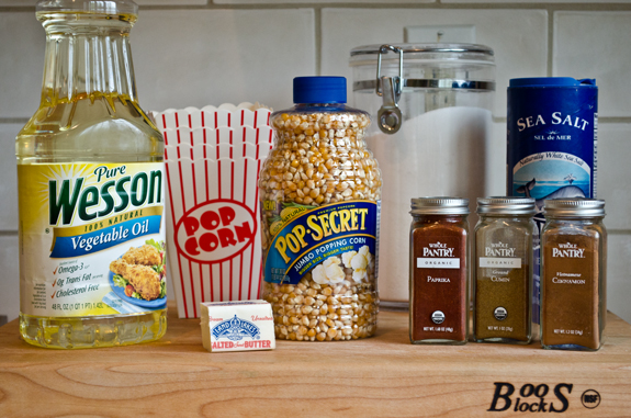 Popcorn ingredients including vegetable oil, paprika, and cumin.