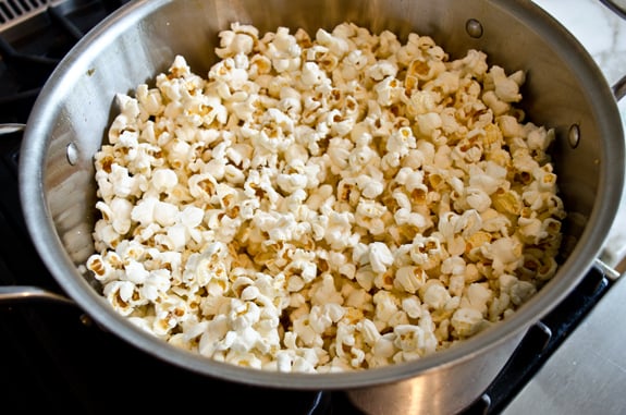 Pot of popped popcorn.