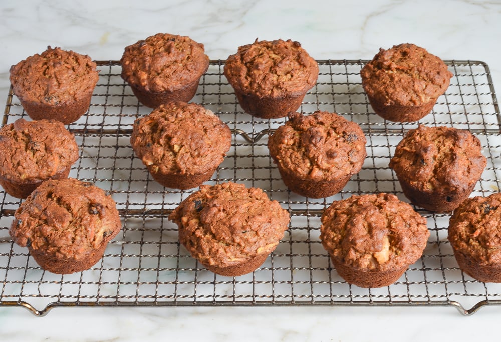 baked morning glory muffins cooling on rack