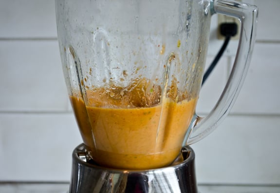 Blender mixing marinade.