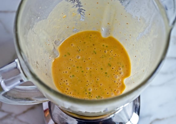 Blender of peanut dressing.