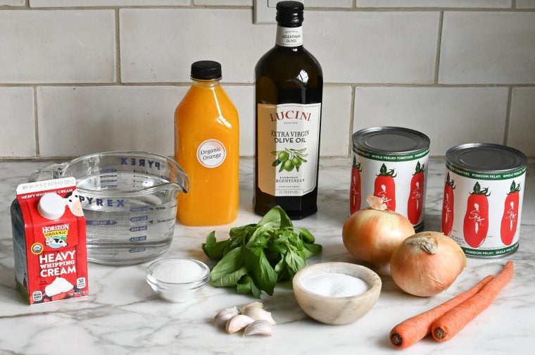 ingredients for chilled tomato basil soup