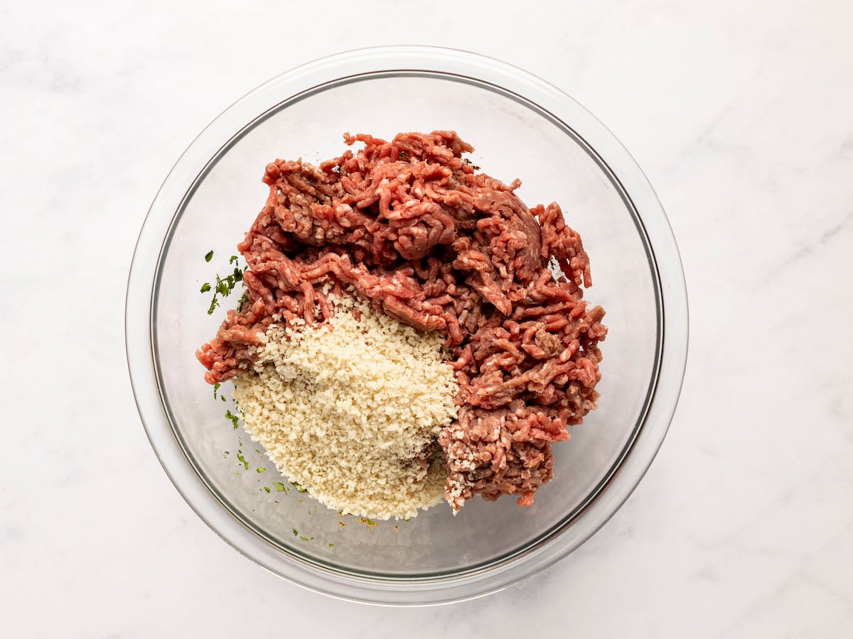 beef and panko added to wet mixture.