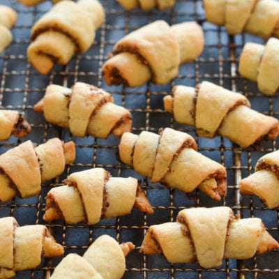 Rugelach on a wire rack.