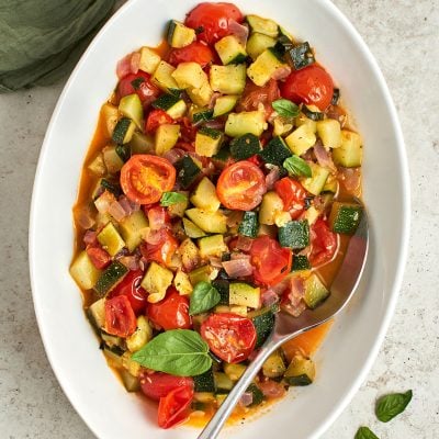 sautéed zucchini and tomatoes on platter