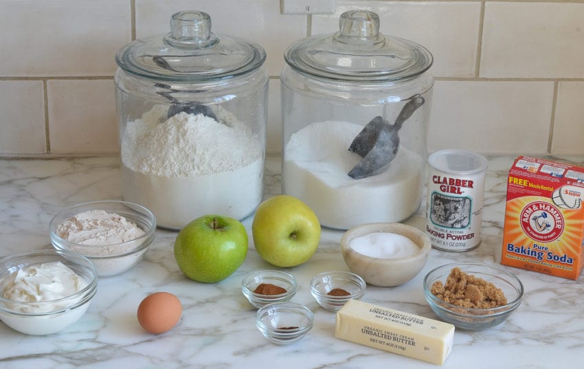 Muffin ingredients including butter, baking powder, and egg.