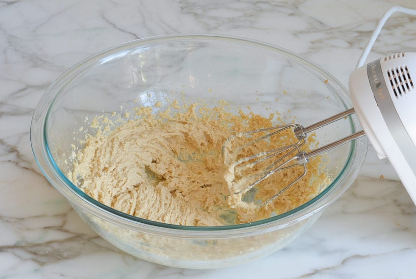 Butter and sugar mixture in a bowl.
