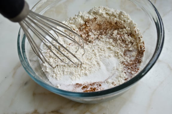 Whisk in a bowl of dry ingredients.