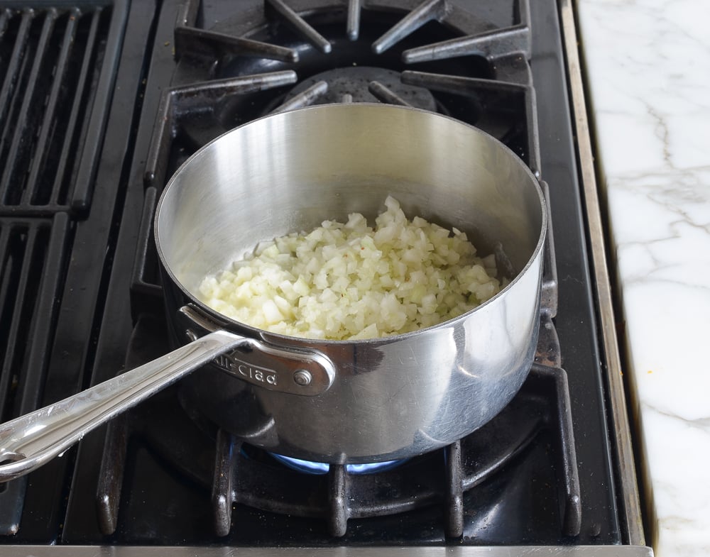 Onions and butter in a sauce pan.