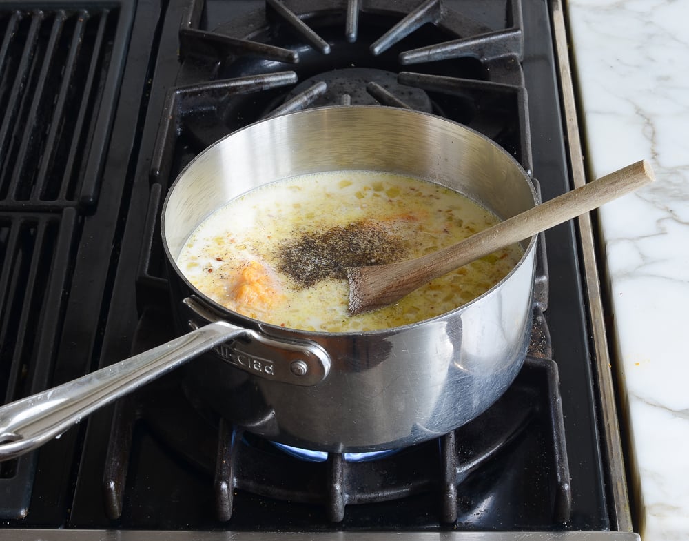 Unmixed ingredients in a sauce pan.