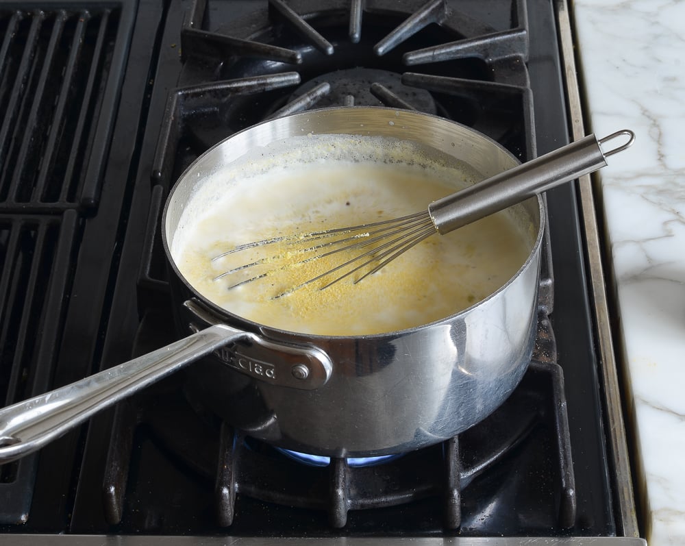 Whisk in a sauce pan with a milk mixture and polenta.