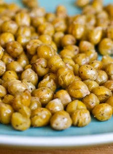 Roasted chickpeas on a plate.