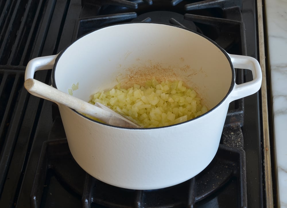 Onions in a cooking pot.