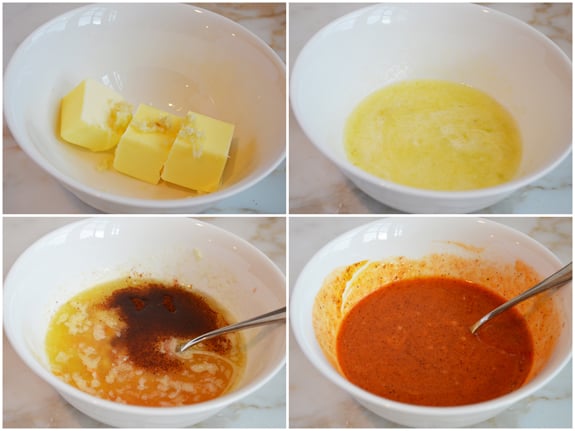 Collage of creating buffalo sauce.