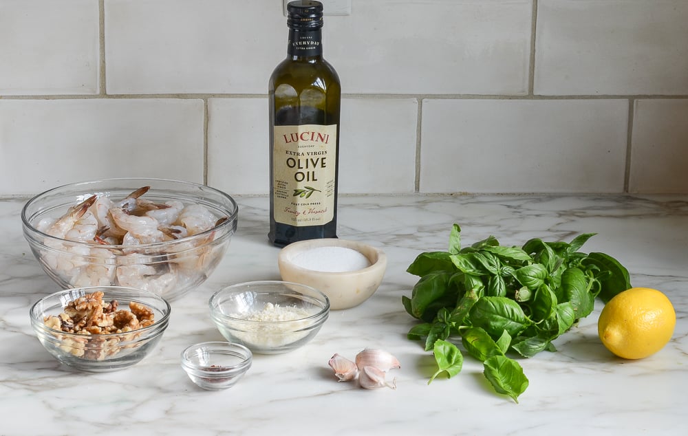 ingredients for grilled shrimp with pesto