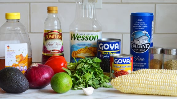 ingredients for black bean and corn salad