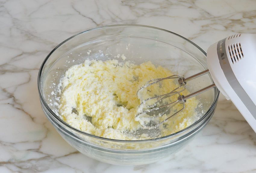 Bowl of beaten butter and sugar.