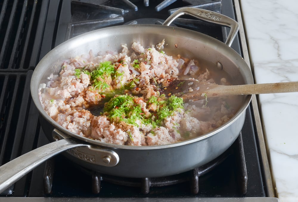 adding the lime zest and sauce ingredients