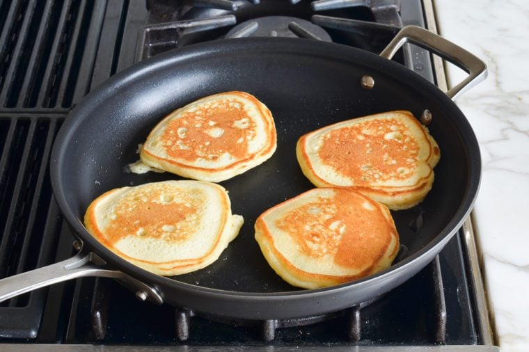 flipped blueberry pancakes