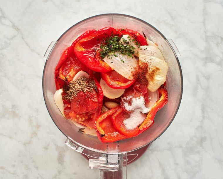 roasted veggies in food processor