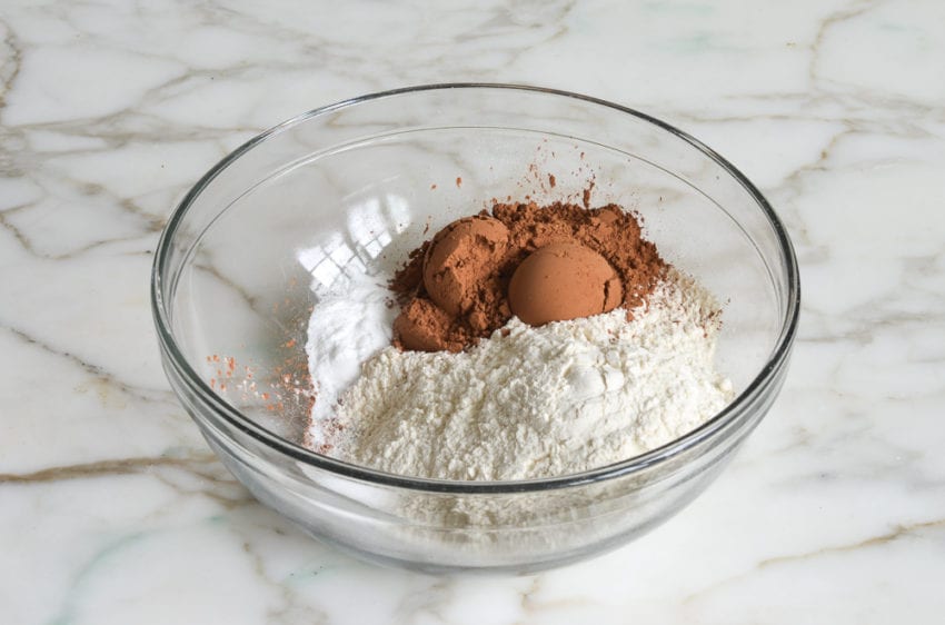 Bowl of unmixed dry ingredients.