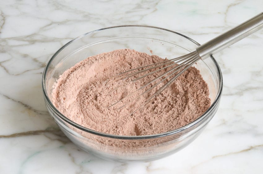 Whisk in a bowl of dry ingredients.