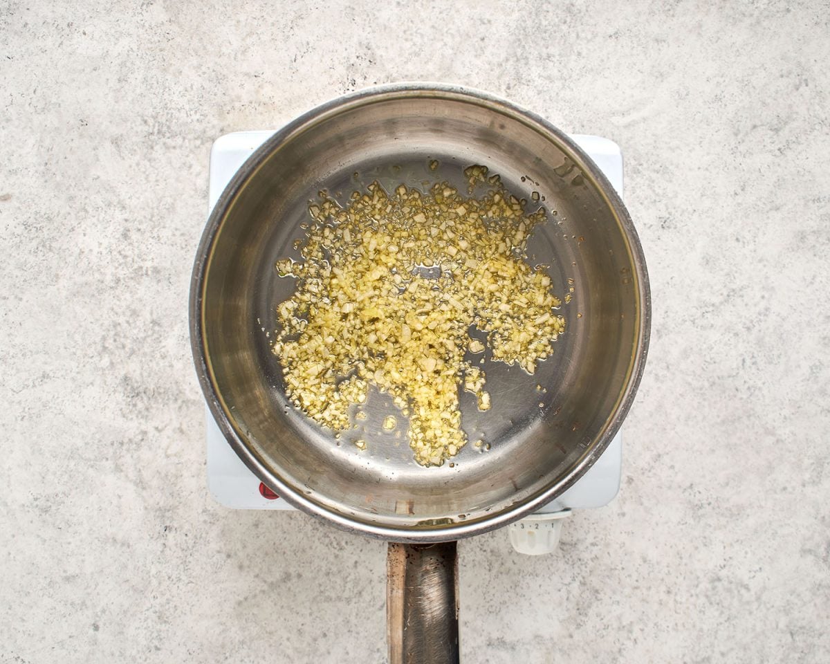 ginger and garlic in sauce pan.