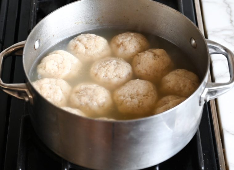 cooked matzo balls in pot
