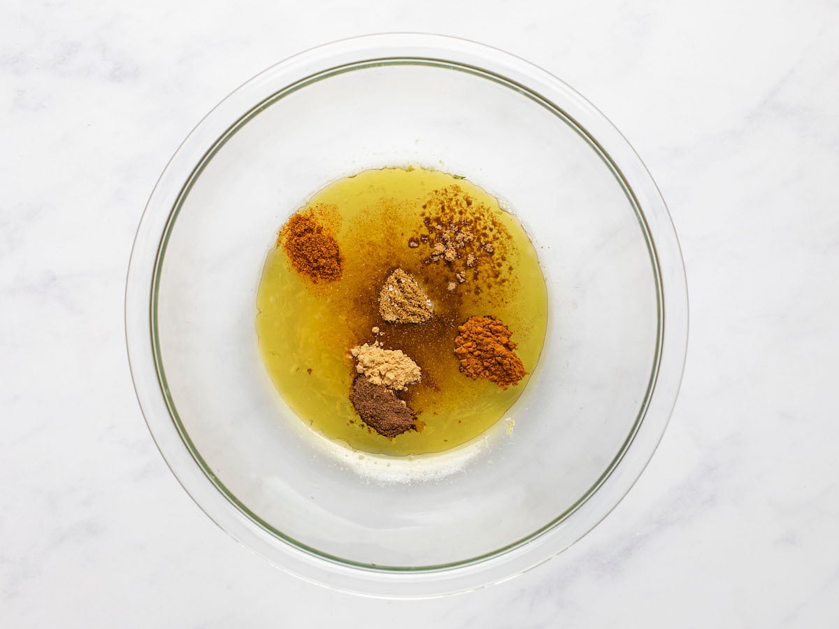 dressing ingredients in mixing bowl.