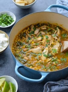Dutch oven of white chicken chili.