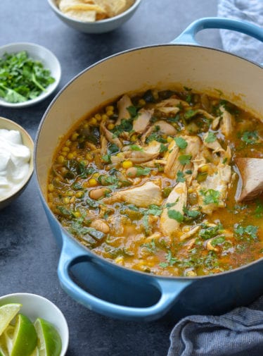 Dutch oven of white chicken chili.