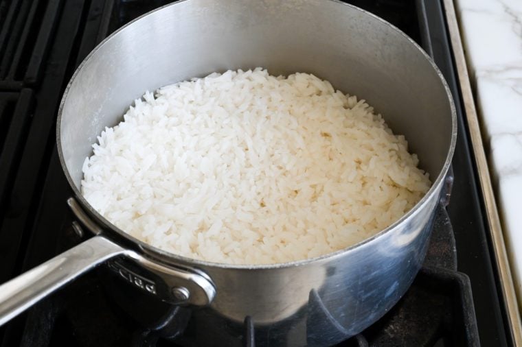 cooked jasmine rice in pot