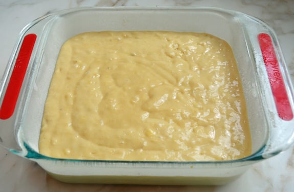 Baking pan of cake batter.